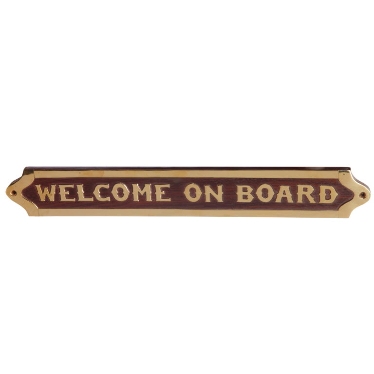 Табличка «WELCOME ON BOARD» – добро пожаловать на борт, латунь и красное дерево, 34 × 5 см