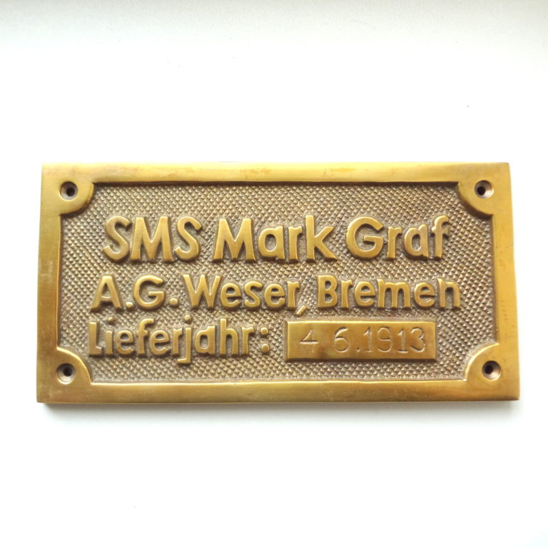 Закладная табличка «SMS Mark Graf · A.G. Weser Bremen», 21 × 11 см